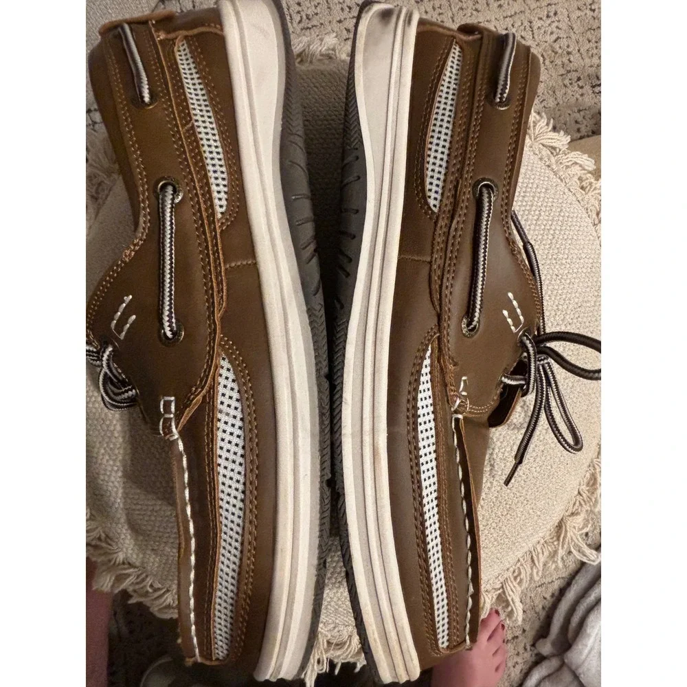 Island Surf Mens Brown Boat Shoes Mesh Panel Nautical Loafers Casual Brown White